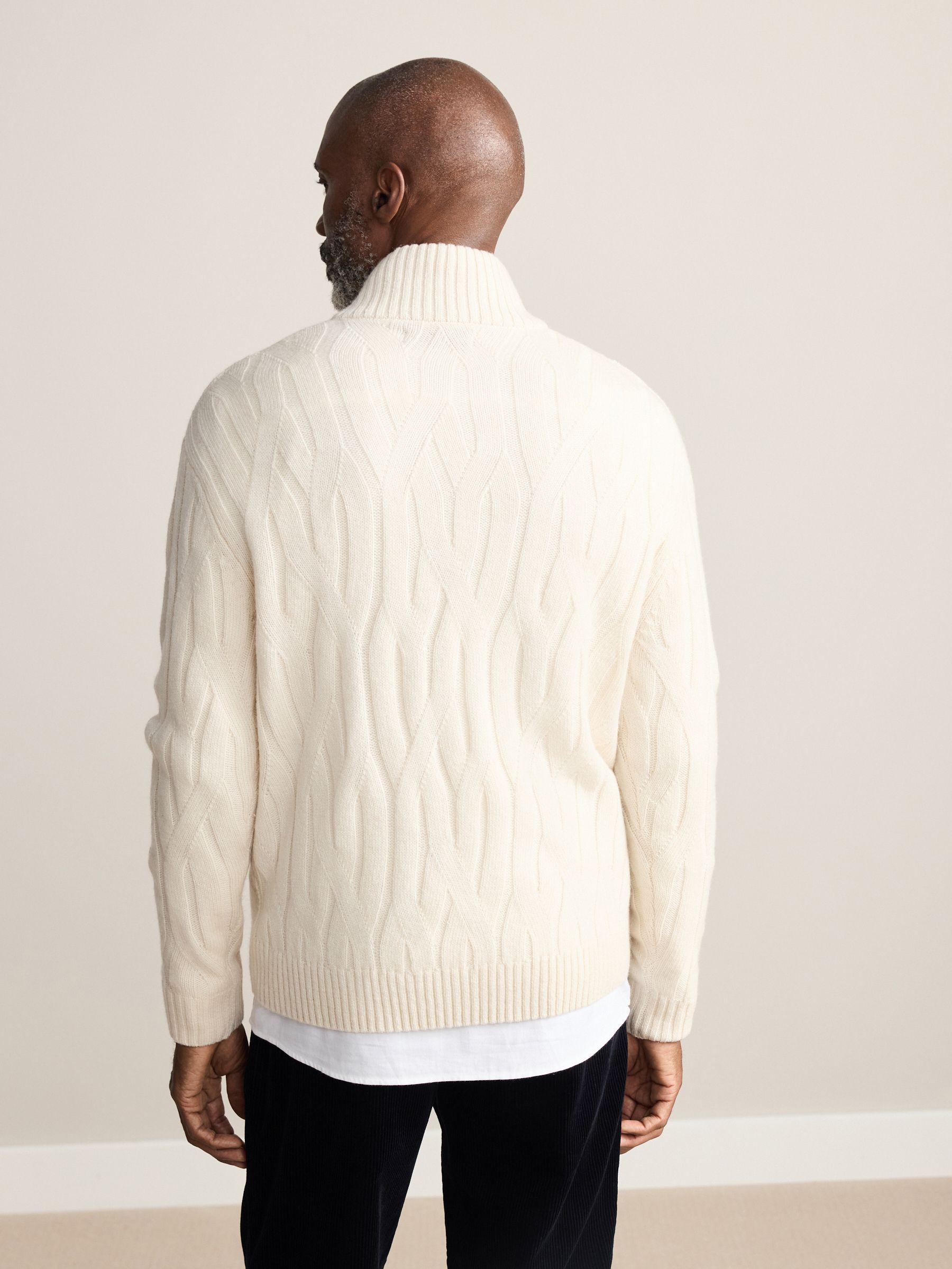 Buy Ecru White Regular Fit Signature 100% Lambswool Cable Quarter