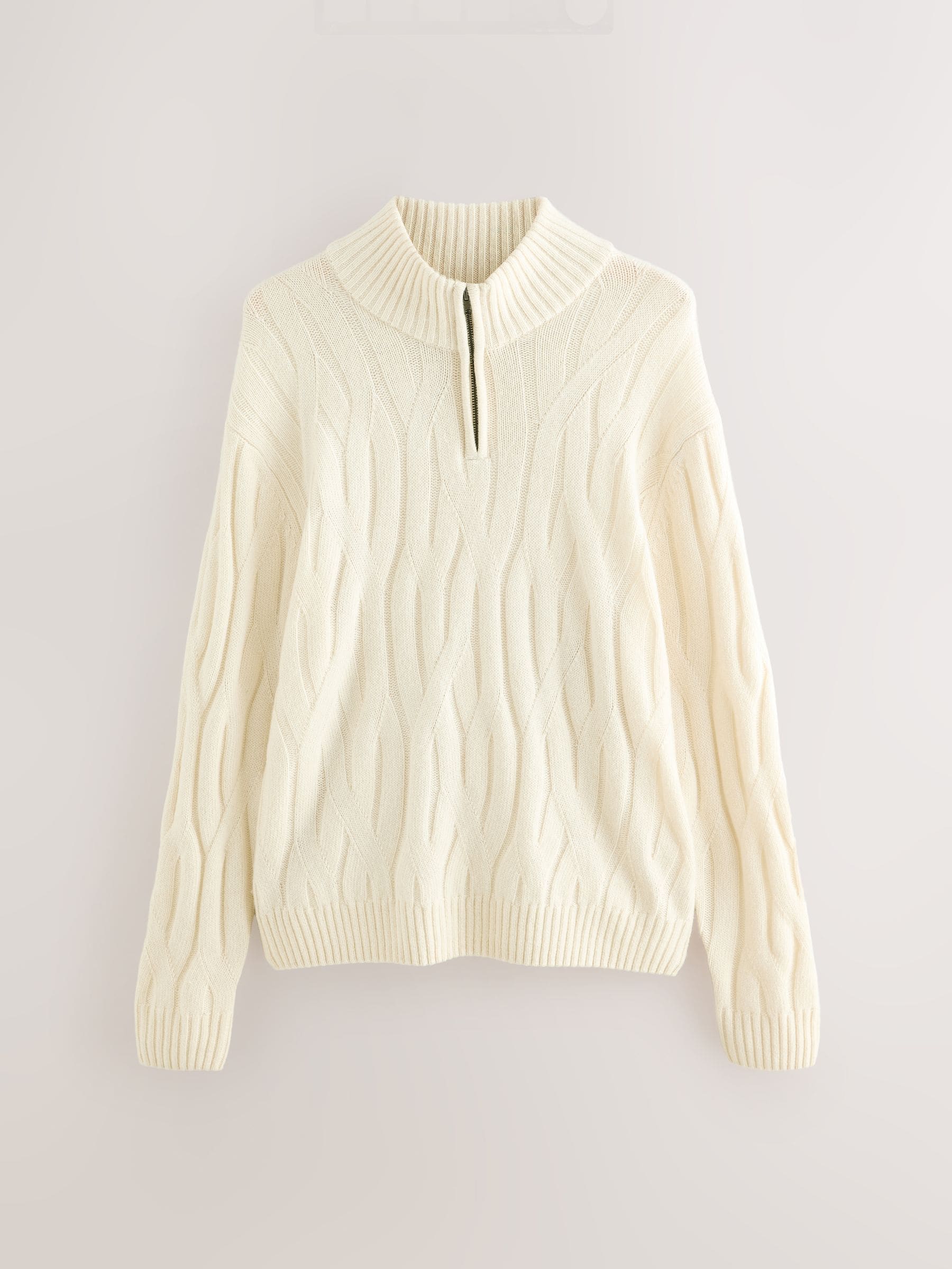 Buy Ecru White Regular Fit Signature 100% Lambswool Cable Quarter