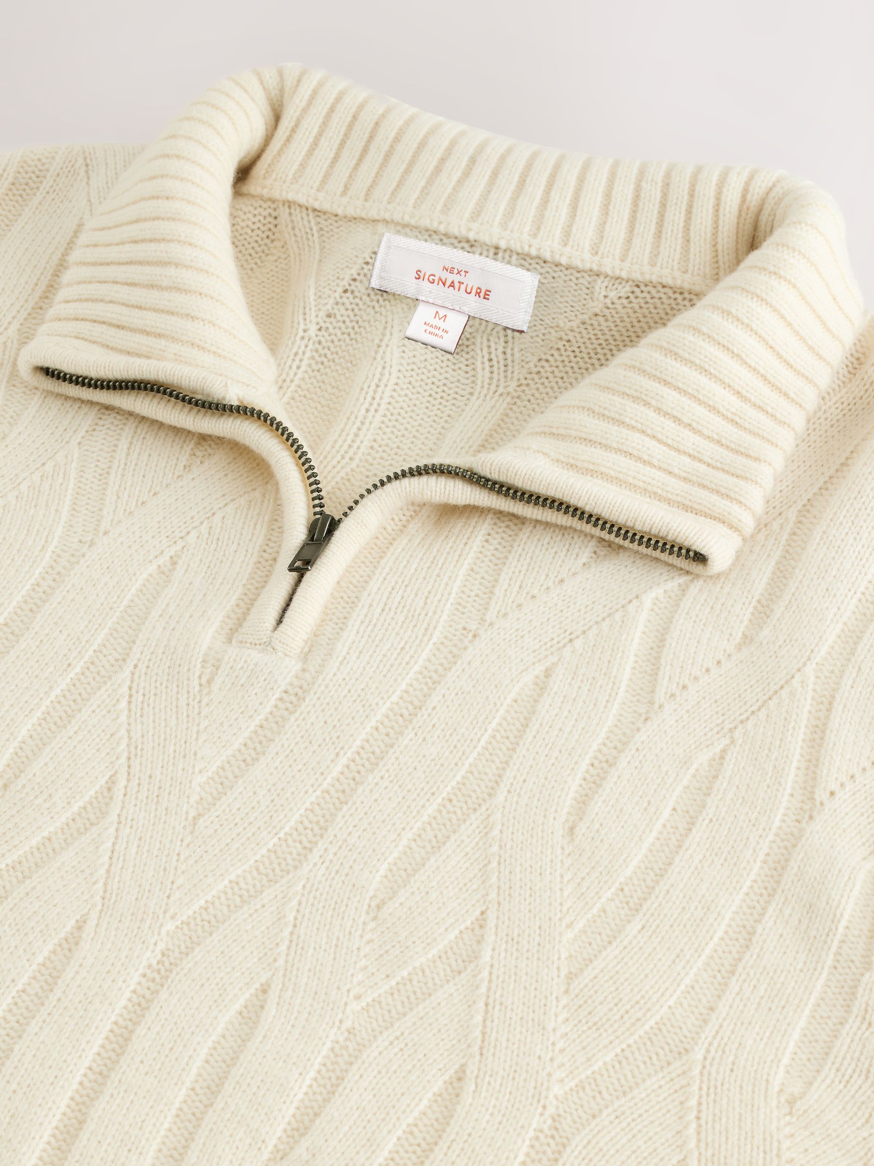 Buy Ecru White Regular Fit Signature 100% Lambswool Cable Quarter