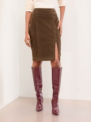 Lipsy Brown Faux Suede Side Split Midi Skirt - Image 1 of 4