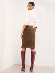 Lipsy Brown Faux Suede Side Split Midi Skirt - Image 2 of 4