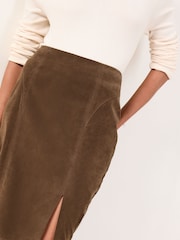 Lipsy Brown Faux Suede Side Split Midi Skirt - Image 4 of 4