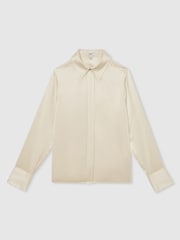 Reiss Ivory Ameira Silk-Satin Concealed-Placket Shirt - Image 2 of 7