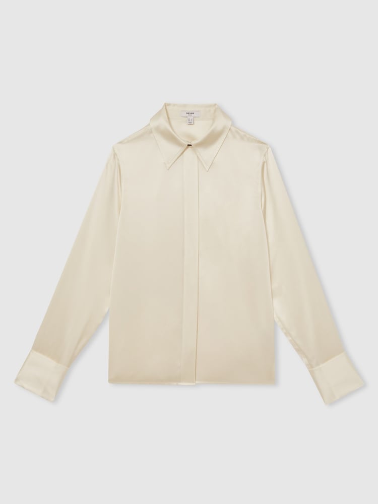 Reiss Ivory Ameira Silk-Satin Concealed-Placket Shirt - Image 2 of 7