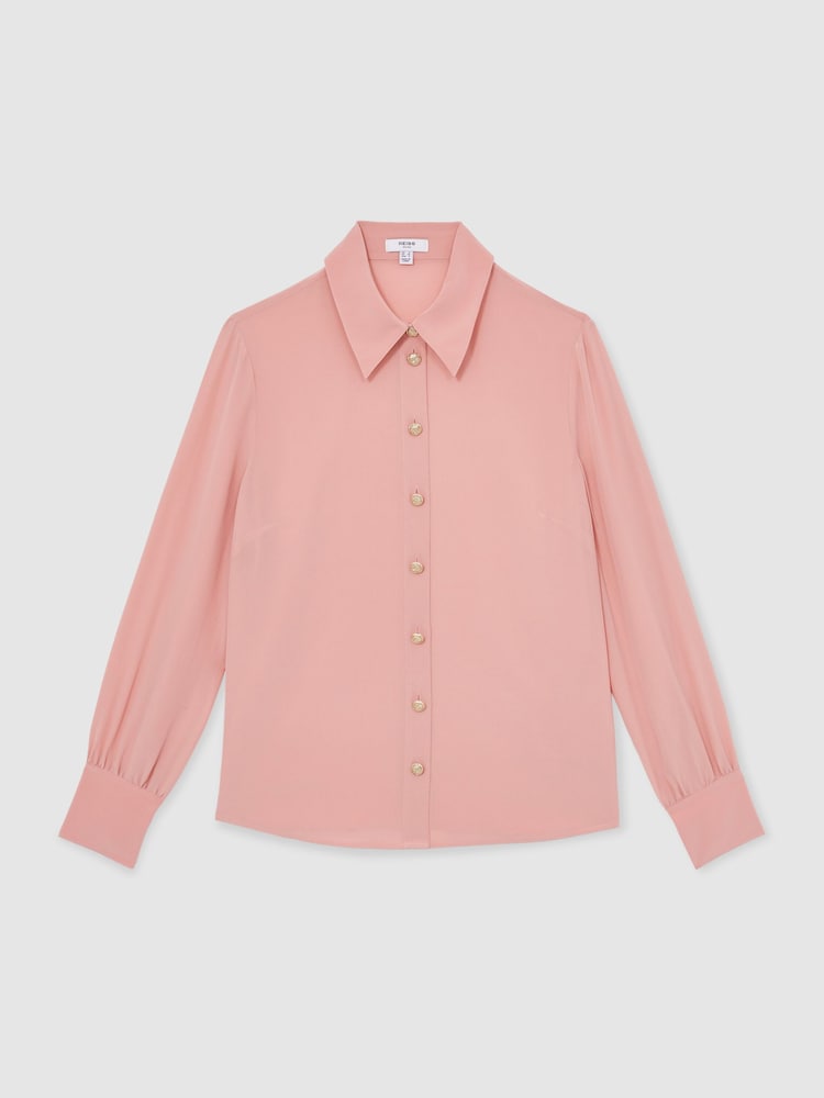 Reiss Pink Gianna Silk Embossed-Button Shirt - Image 2 of 5