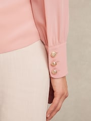 Reiss Pink Gianna Silk Embossed-Button Shirt - Image 3 of 5