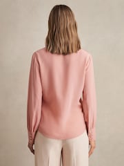 Reiss Pink Gianna Silk Embossed-Button Shirt - Image 4 of 5