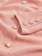 Reiss Pink Gianna Silk Embossed-Button Shirt - Image 5 of 5