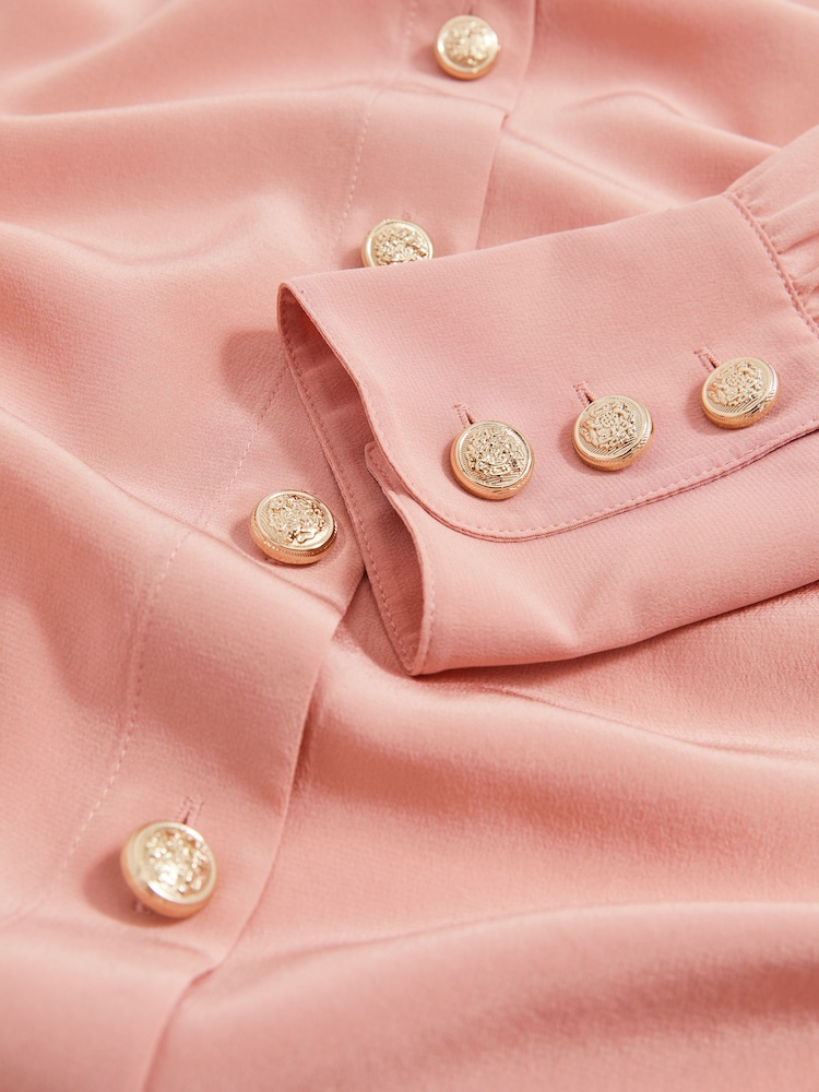 Reiss Pink Gianna Silk Embossed-Button Shirt - Image 5 of 5