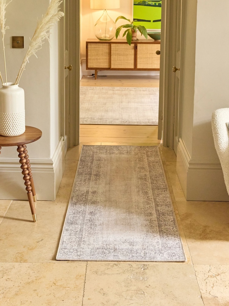 Hug Rug Natural and Grey British Made Washable Brocade Border Runner - Image 1 of 4