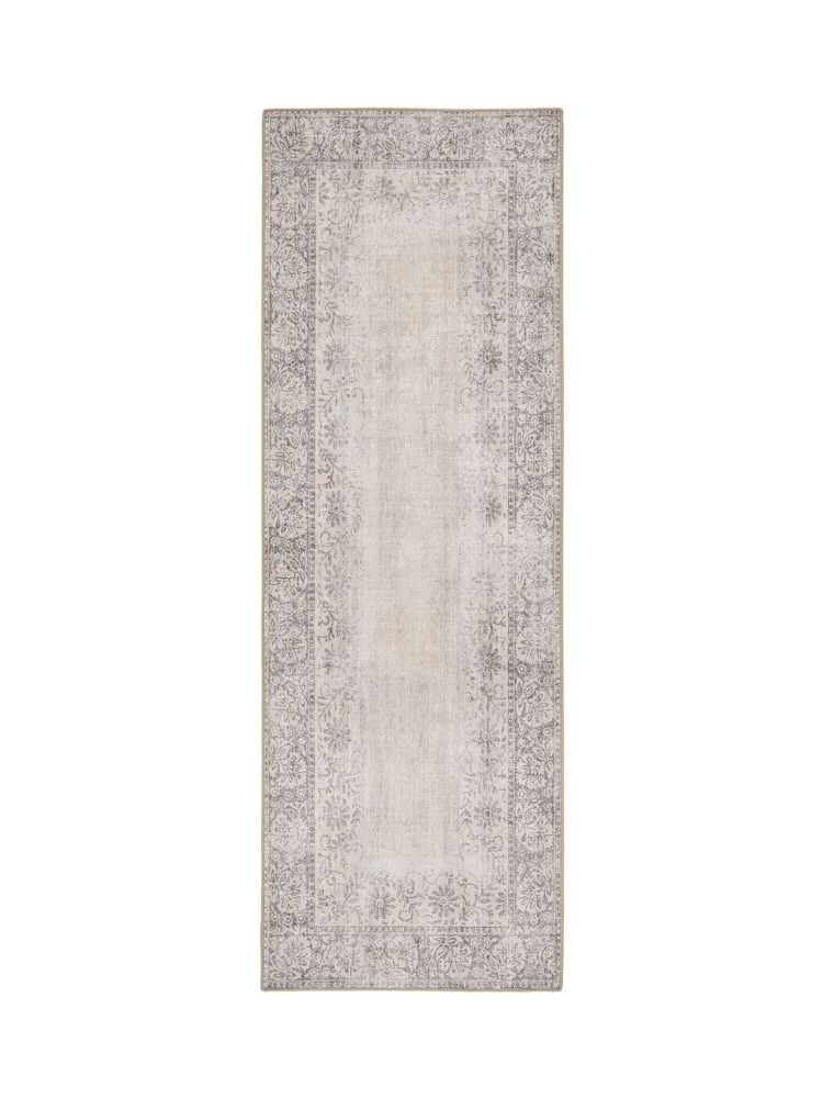 Hug Rug Natural and Grey British Made Washable Brocade Border Runner - Image 2 of 4