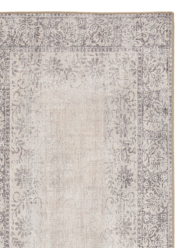 Hug Rug Natural and Grey British Made Washable Brocade Border Runner - Image 4 of 4