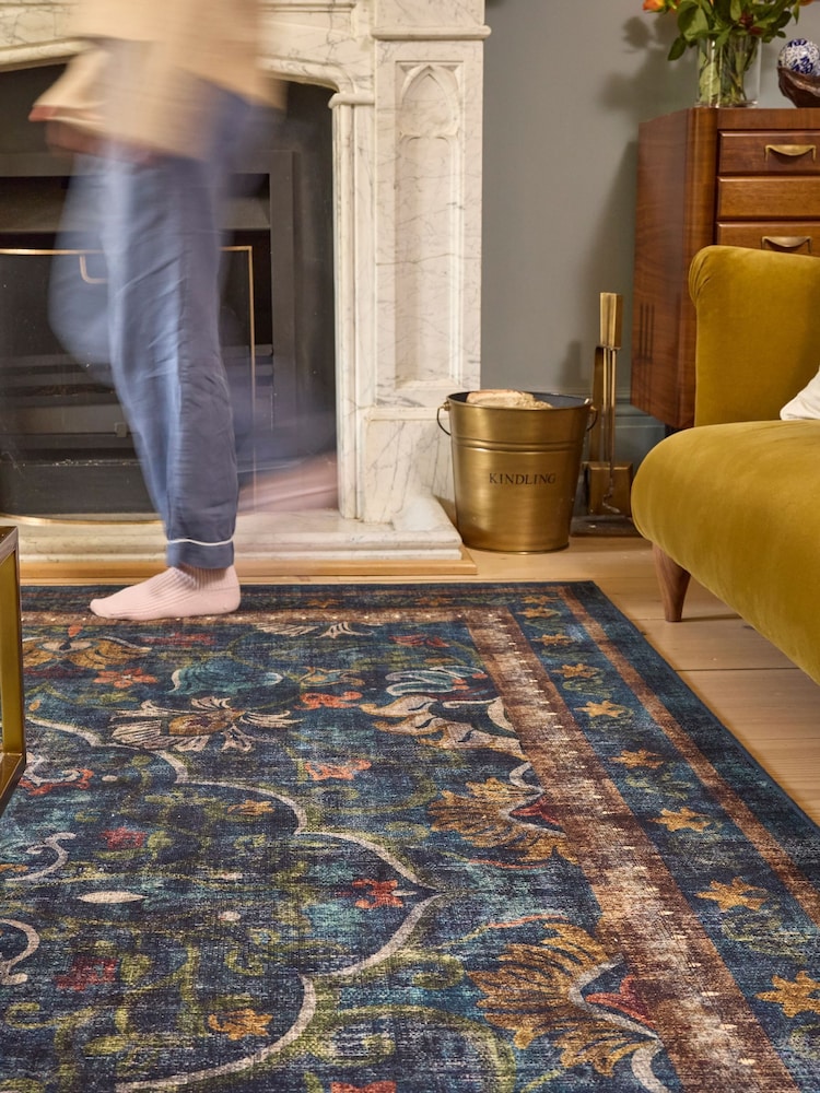 Hug Rug Navy Blue British Made Washable Midnight Paisley Runner - Image 1 of 4