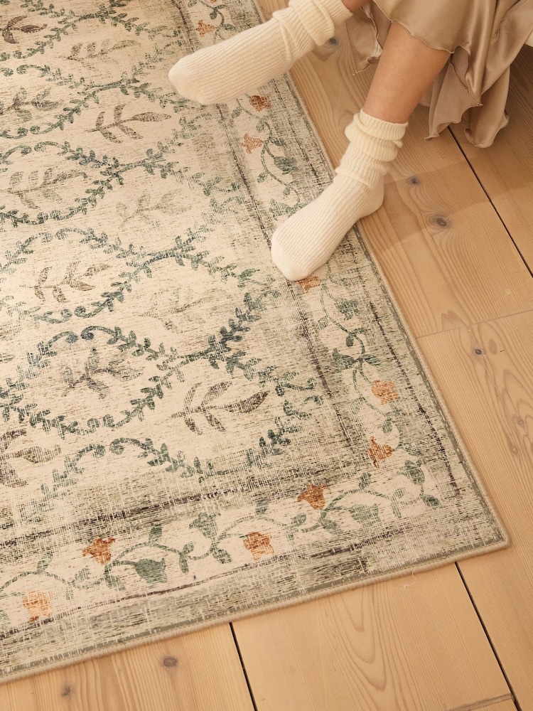 Hug Rug Natural and Green British Made Washable English Garden Rug - Image 4 of 4