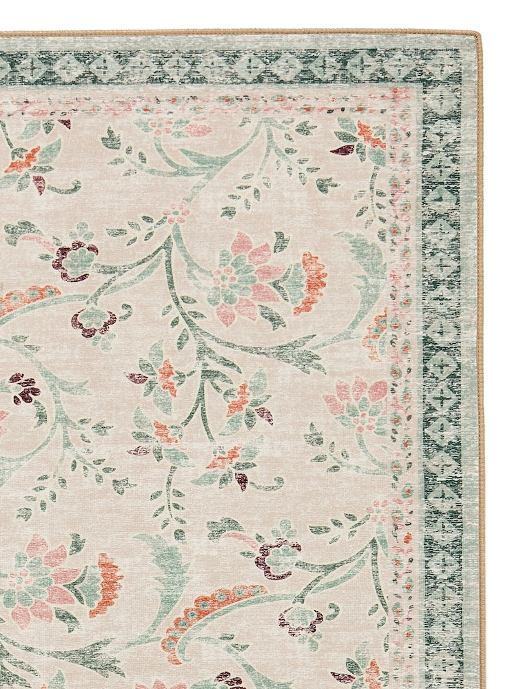 Hug Rug Green British Made Washable English Floral Print Runner - Image 4 of 4