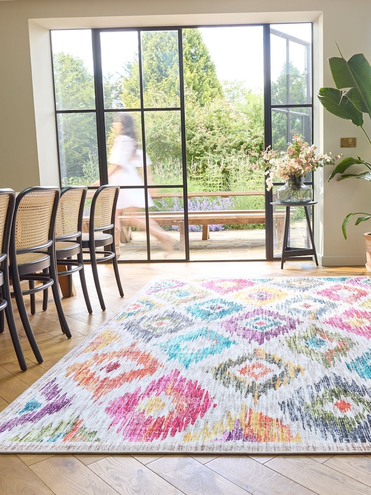 Hug Rug Multicolour Diamonds British Made Washable Painted iKat Rug - Image 1 of 6
