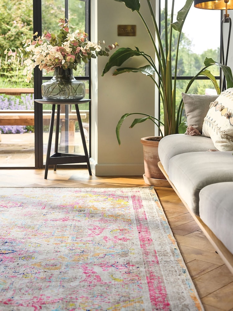 Hug Rug Beige and Pink British Made Washable Neo Classical Rug - Image 1 of 4