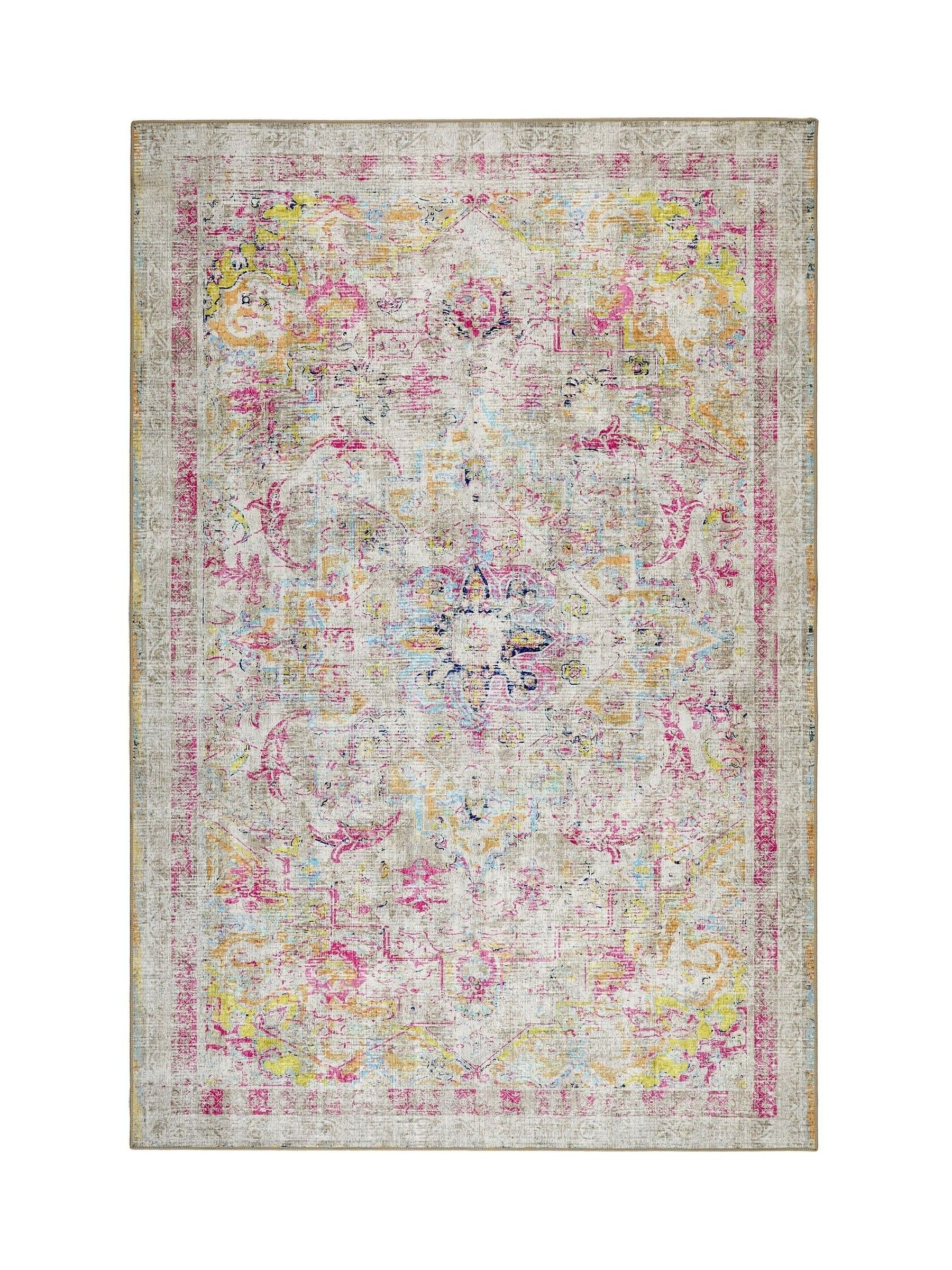 Buy Hug Rug Beige and Pink British Made Washable Neo Classical Rug from ...
