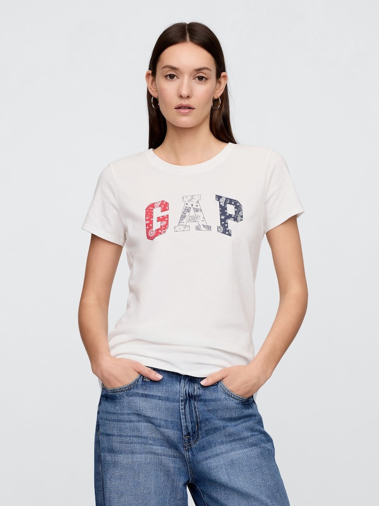 Gap White/Navy Logo Short Sleeve Crew Neck T-Shirt - Image 1 of 4