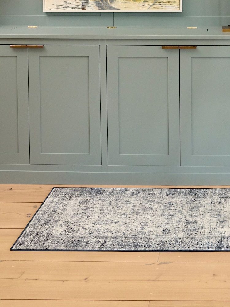 Hug Rug Navy Blue British Made Washable Vintage Imperial Runner - Image 4 of 4