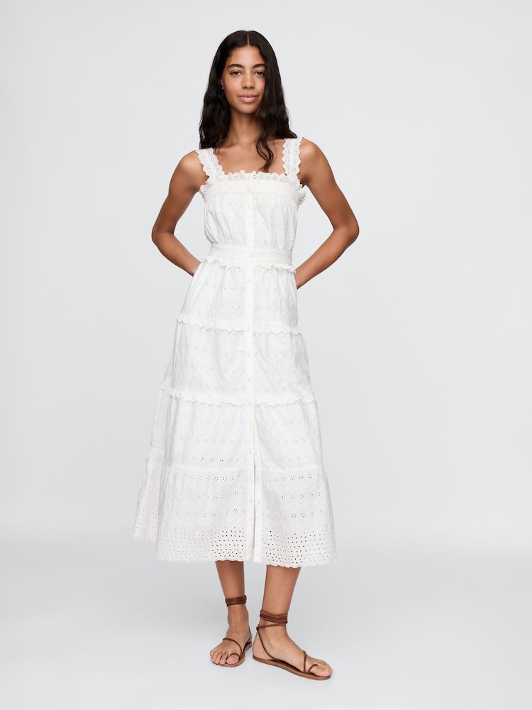 Gap White DÔEN Eyelet Maxi Dress - Image 1 of 8