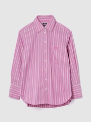 Gap Pink/White Stripe Cotton Poplin Striped Oversized Shirt - Image 1 of 3