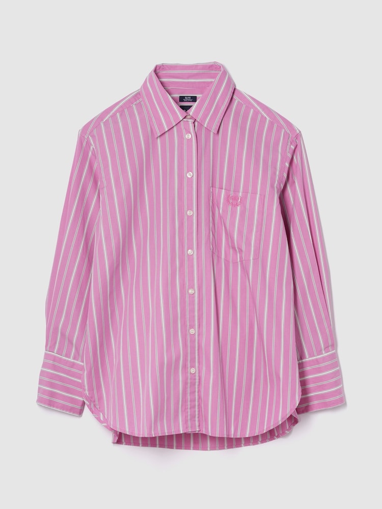 Gap Pink/White Stripe Cotton Poplin Striped Oversized Shirt - Image 1 of 3