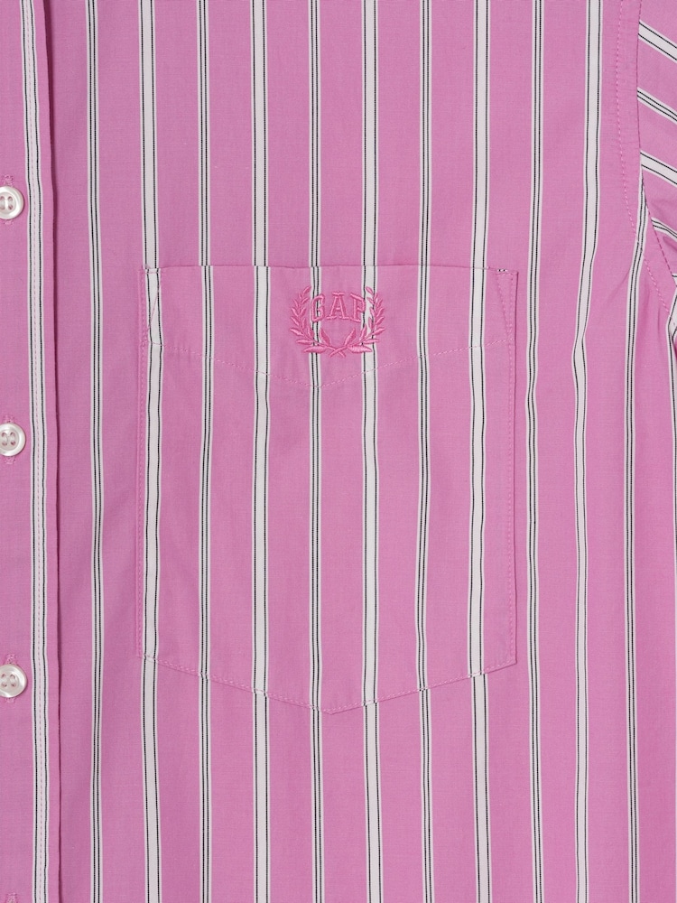 Gap Pink/White Stripe Cotton Poplin Striped Oversized Shirt - Image 3 of 3