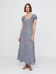 Gap Navy/Blue DÔEN 100% Linen Gingham Maxi Dress - Image 1 of 12