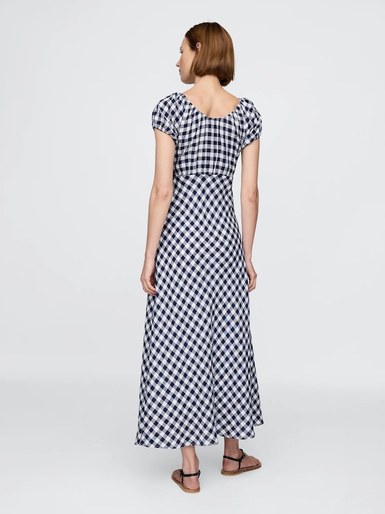 Gap Navy/Blue DÔEN 100% Linen Gingham Maxi Dress - Image 2 of 12