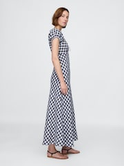 Gap Navy/Blue DÔEN 100% Linen Gingham Maxi Dress - Image 3 of 12