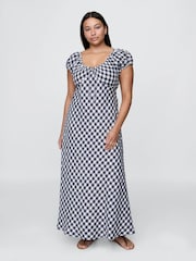 Gap Navy/Blue DÔEN 100% Linen Gingham Maxi Dress - Image 5 of 12