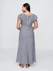 Gap Navy/Blue DÔEN 100% Linen Gingham Maxi Dress - Image 6 of 12