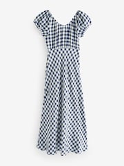 Gap Navy/Blue DÔEN 100% Linen Gingham Maxi Dress - Image 8 of 12