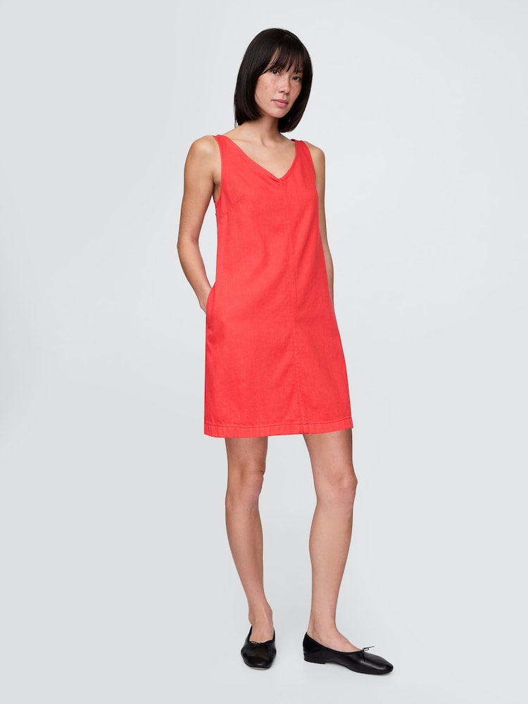 Gap Red UltraSoft V-Neck Denim Mini Dress - Image 1 of 4