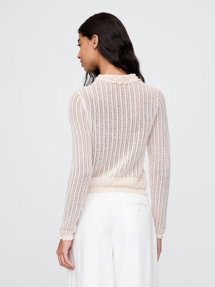 Gap Cream DÔEN Linen-Blend Pointelle Cardigan - Image 2 of 6