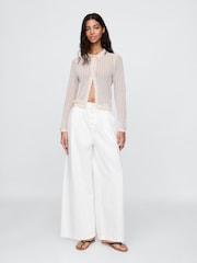 Gap Cream DÔEN Linen-Blend Pointelle Cardigan - Image 3 of 6