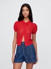 Gap Red DÔEN Linen-Blend Short Sleeve Cardigan - Image 1 of 6