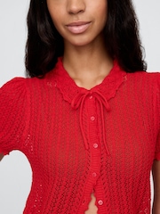 Gap Red DÔEN Linen-Blend Short Sleeve Cardigan - Image 4 of 6