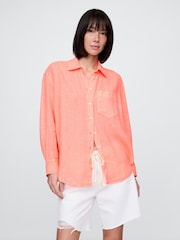 Gap Orange 100% Linen Oversized Shirt - Image 1 of 5