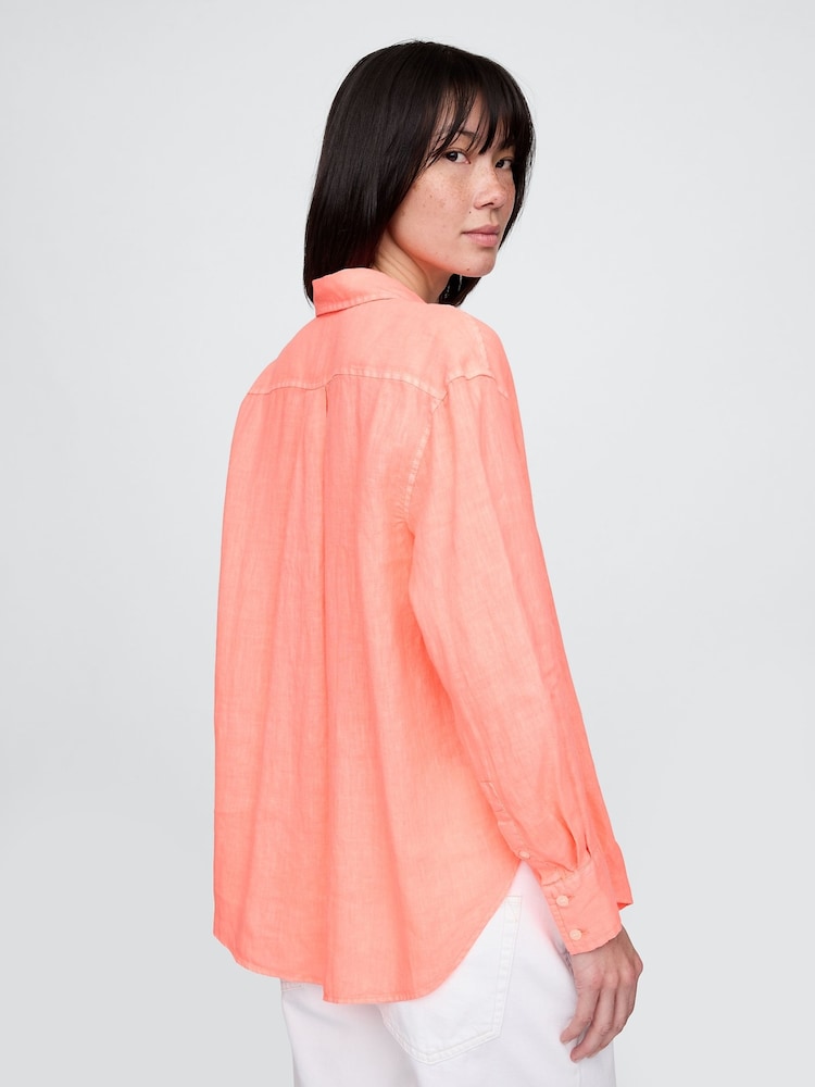 Gap Orange 100% Linen Oversized Shirt - Image 2 of 5