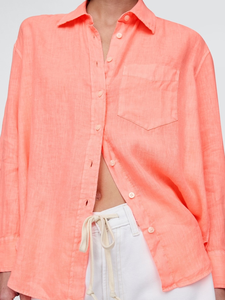 Gap Orange 100% Linen Oversized Shirt - Image 5 of 5