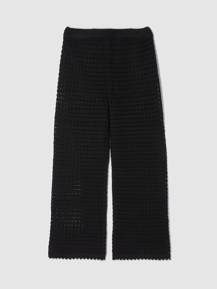 Zwart - Gap 100% katoenen gehaakte enkellange broek - Image 1 of 1