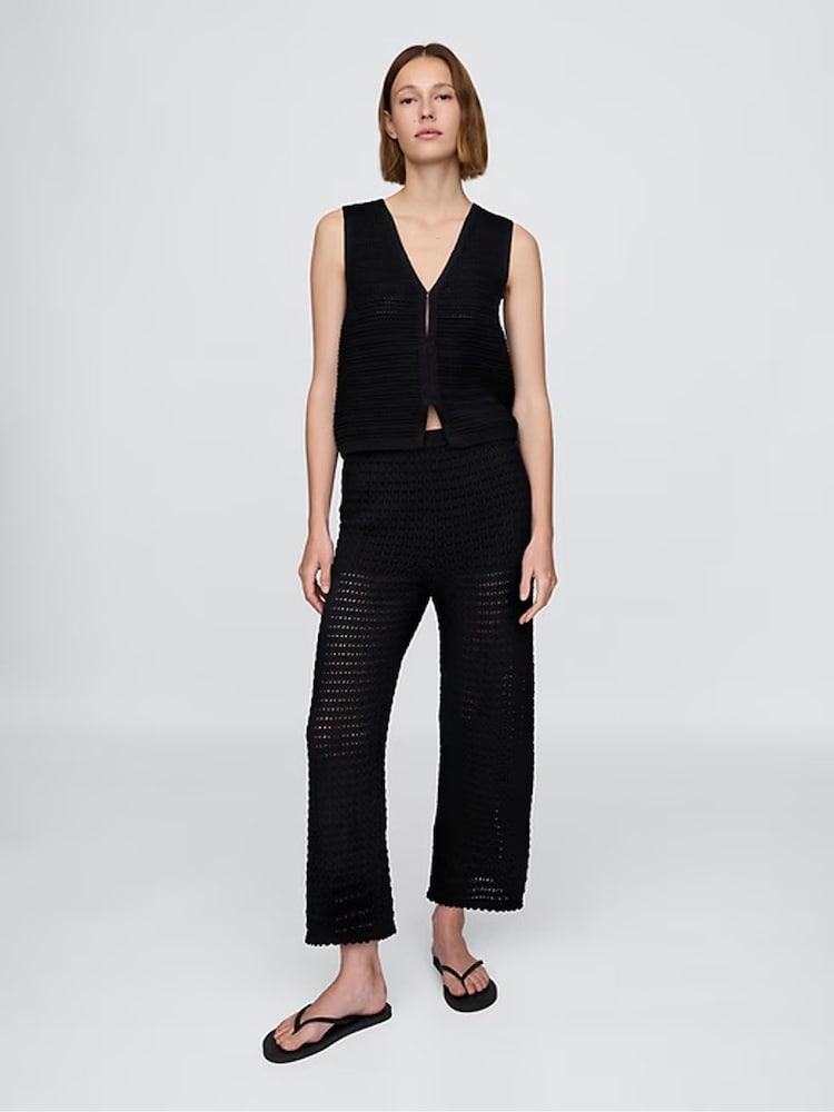 Negro - Gap 100% Cotton Crochet Cropped Trousers - Imagen 1 de 7 Negro - Gap 100% Cotton Crochet Cropped Trousers - Imagen 1 de 7