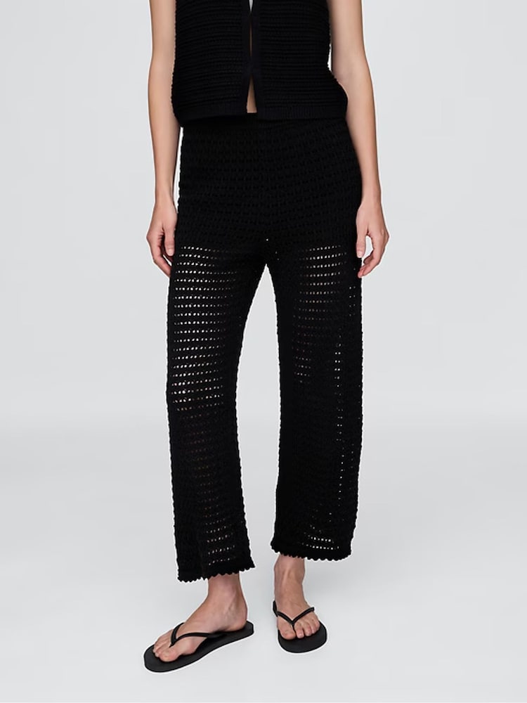Negro - Gap 100% Cotton Crochet Cropped Trousers - Imagen 2 de 7