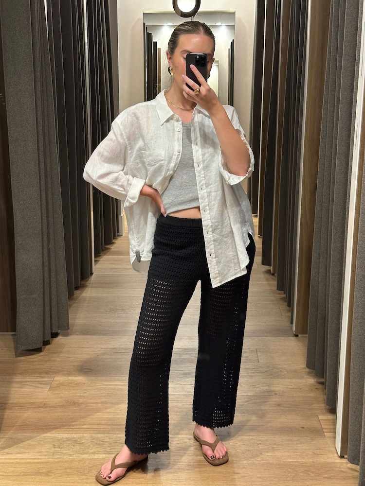 Gap Black 100% Cotton Crochet Cropped Trousers - Image 9 of 9