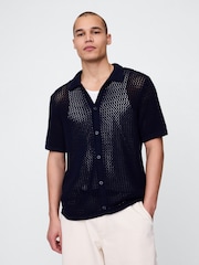 Gap Blue Mesh Striped Knit Shirt - Image 1 of 5