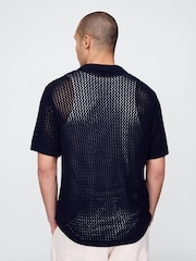 Gap Blue Mesh Striped Knit Shirt - Image 2 of 5