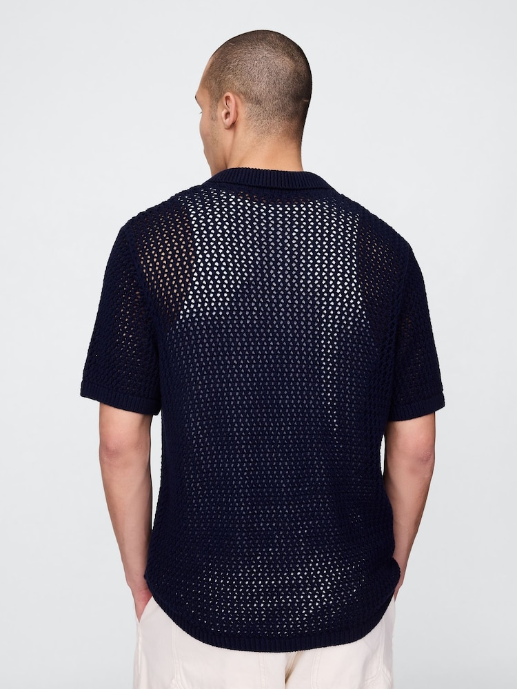 Gap Blue Mesh Striped Knit Shirt - Image 2 of 5