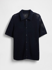 Gap Blue Mesh Striped Knit Shirt - Image 4 of 5